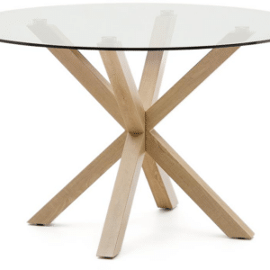 Rundt spisebord Kave Home Argo - nordisk moderne design i hærdet glas og naturtræ Ø119 cm
