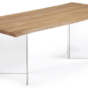 Spisebord plankebord Kave Home Lotty 220 cm massivt egetræ & hærdet glasben